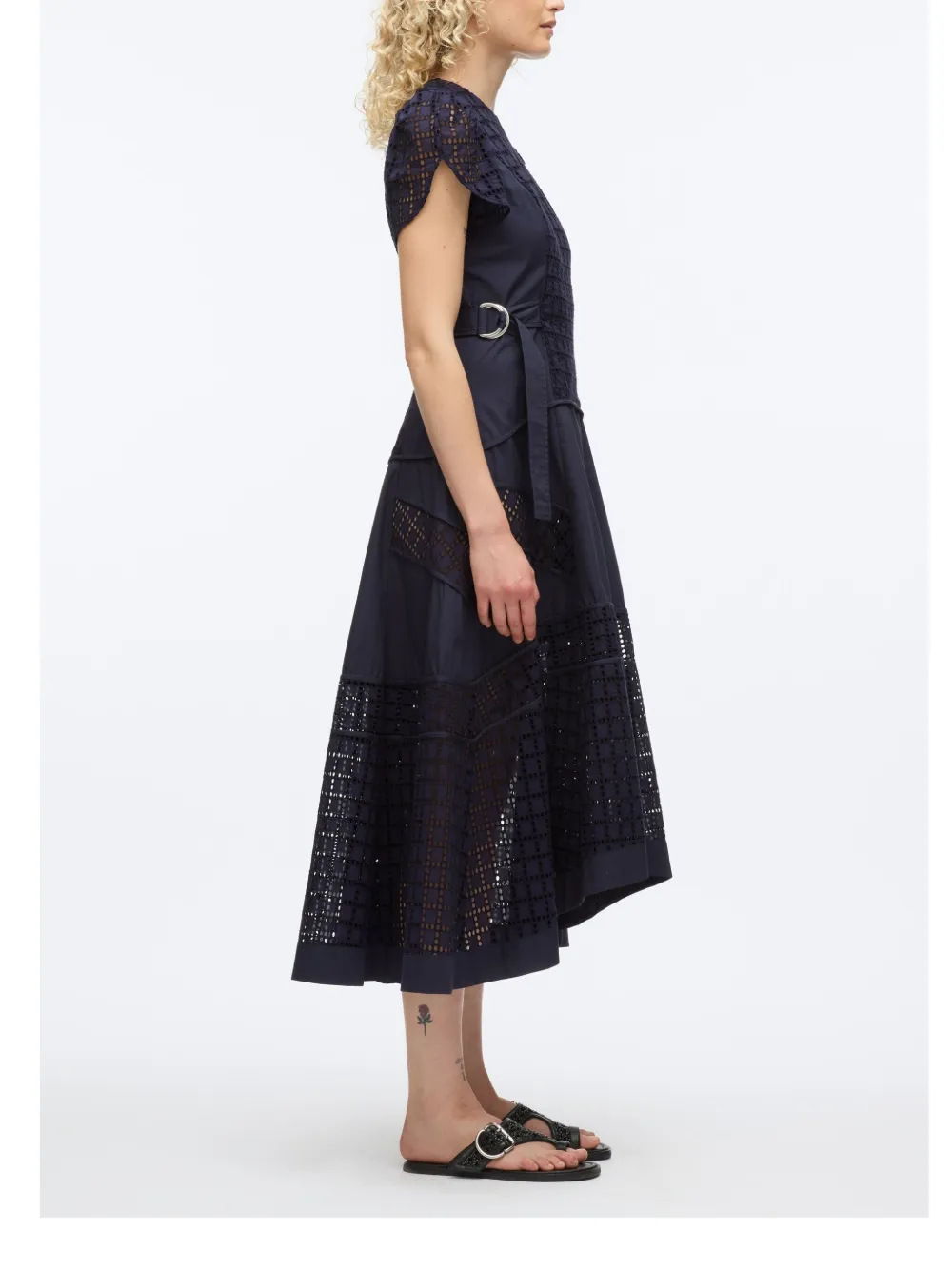 3.1 Phillip Lim Broderie anglaise jurk met tulp Blauw