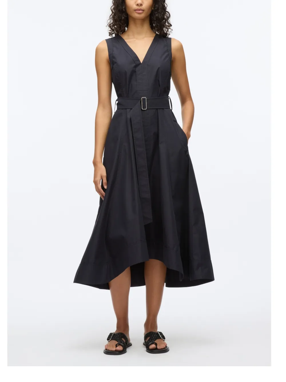 3.1 Phillip Lim Popeline jurk met ceintuur Zwart