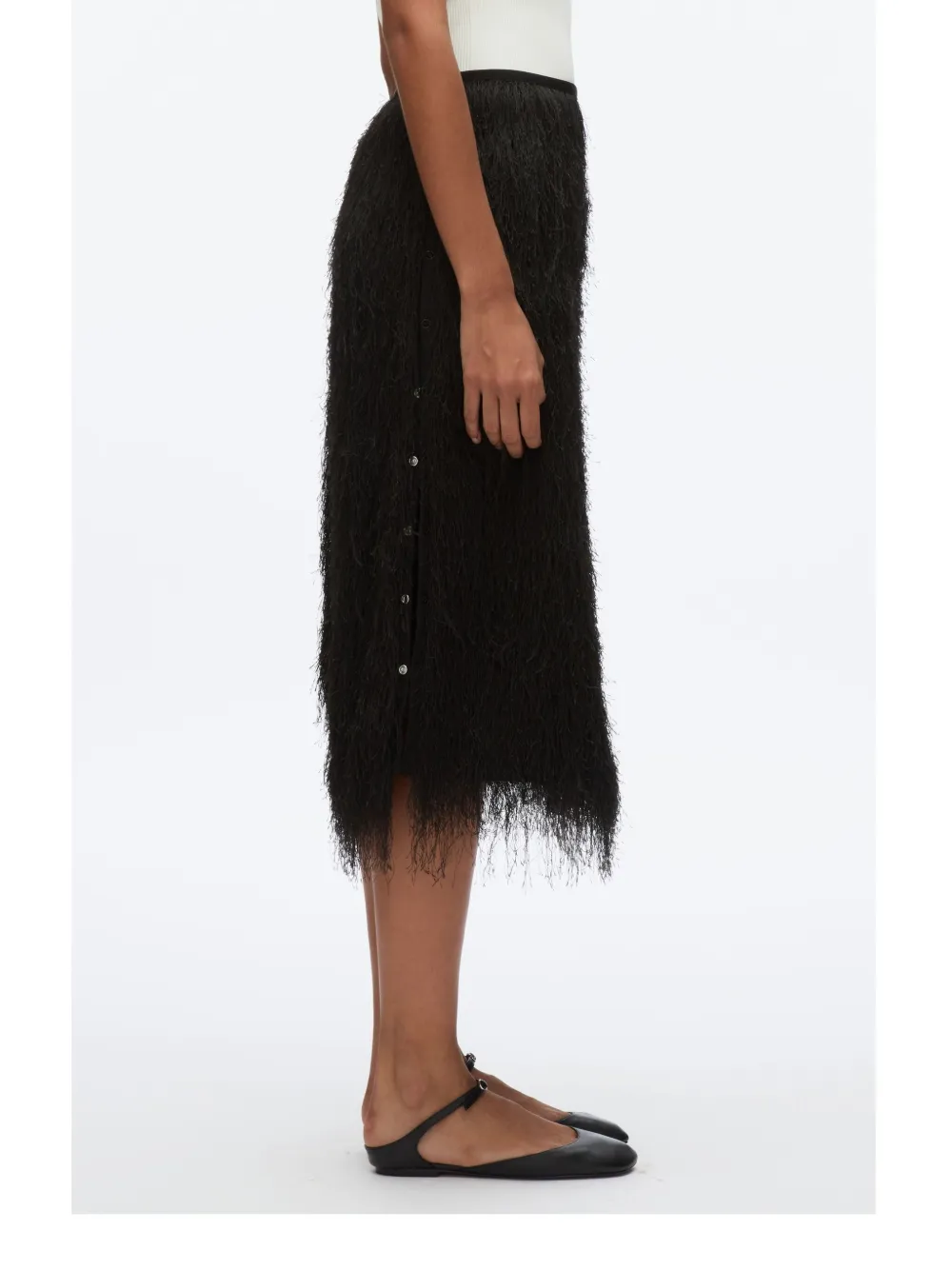 3.1 Phillip Lim Midi-rok met franje Zwart