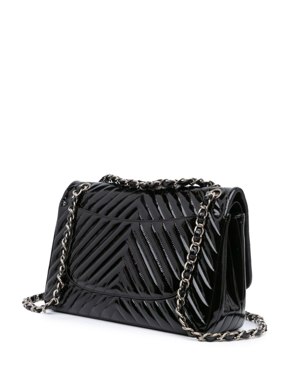 CHANEL Pre-Owned 2015-2016 Jumbo Classic Chevron Patent Double Flap shoulder bag - Zwart