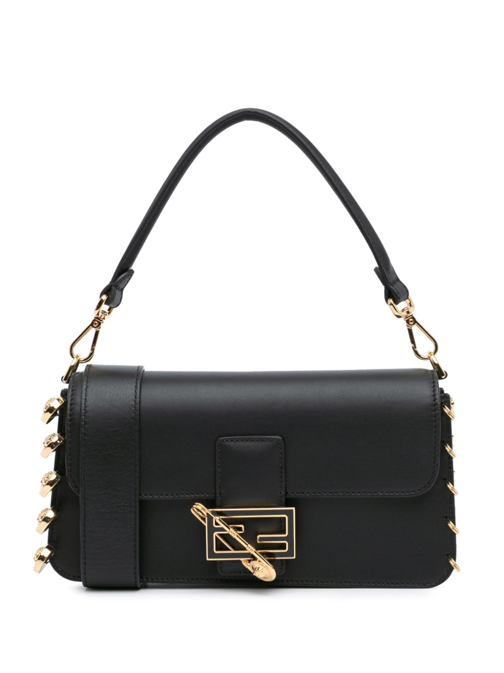 Fendi Pre-Owned 21st Century Versace Vitello Seta Fendace Brooch Bagbaguette satchel - Black