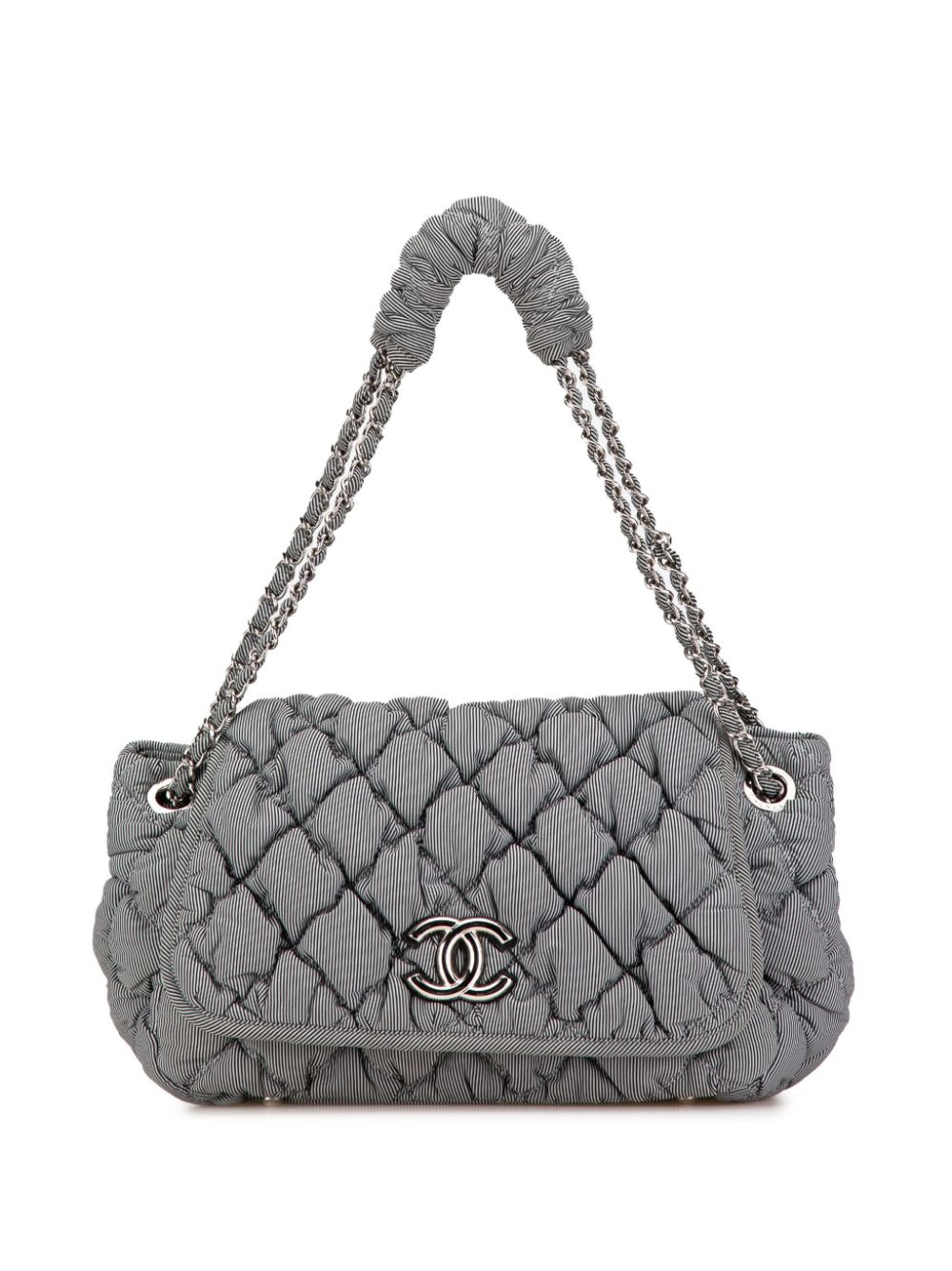 CHANEL Pre-Owned 2009-2010 Nylon Quilted Bubble Accordion Chain Flap shoulder bag - Grey