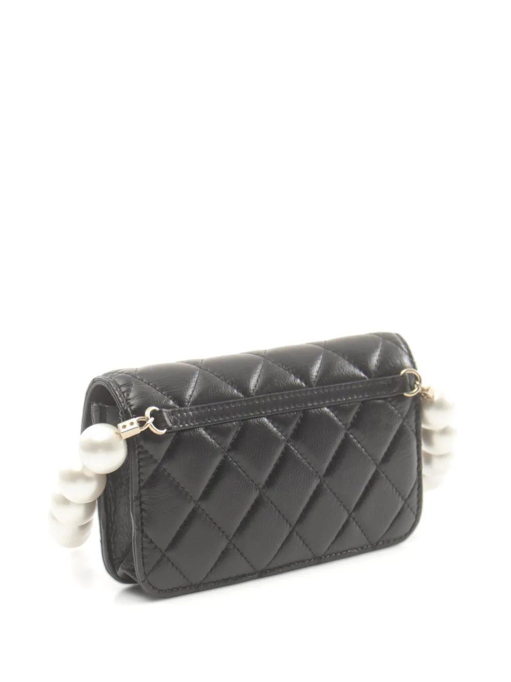 CHANEL Pre-Owned 2020-2021 pearl leather wallet-on-chain - Zwart