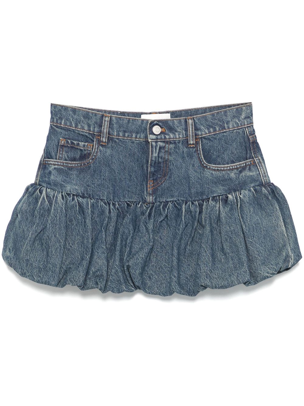 Coperni gathered-hem denim mini skirt - Blue