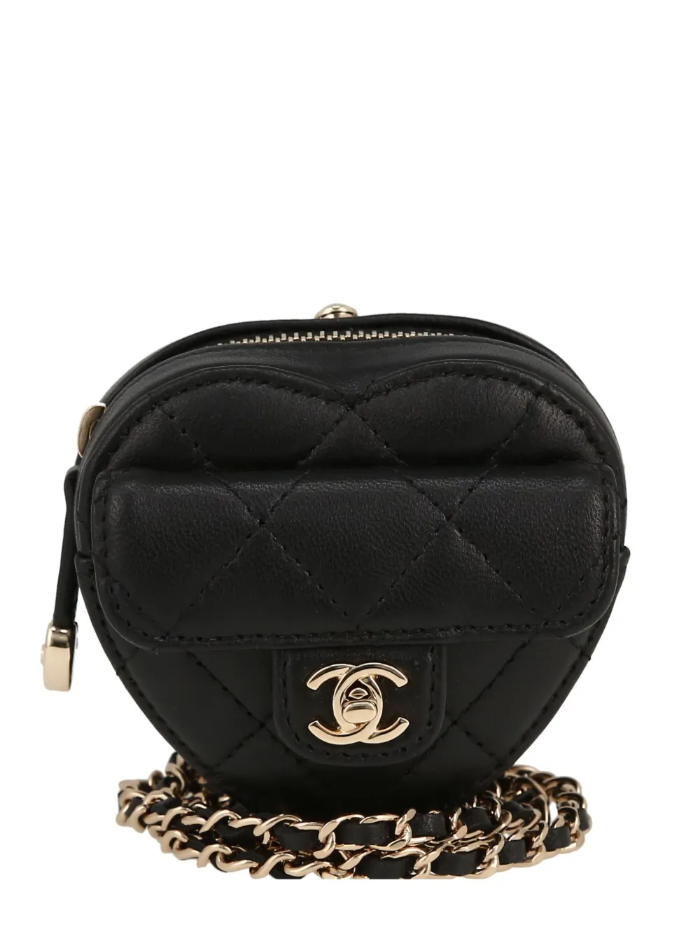 Pre-owned Chanel 2021 Heart Shoulder Bag In Black