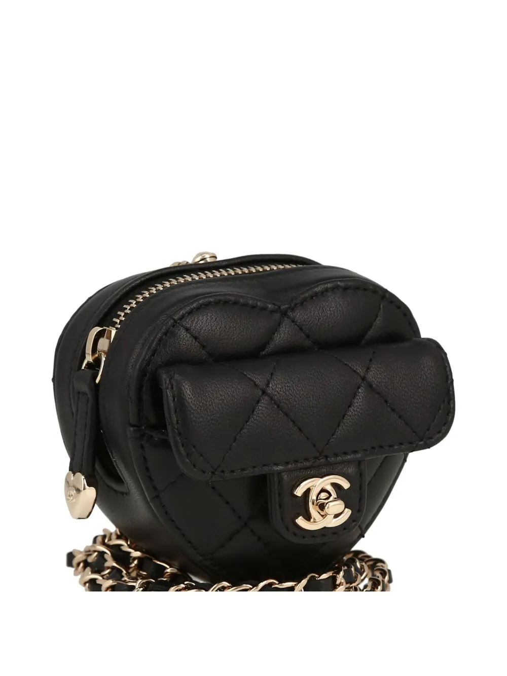 Pre-owned Chanel 2021 Heart Shoulder Bag In Black