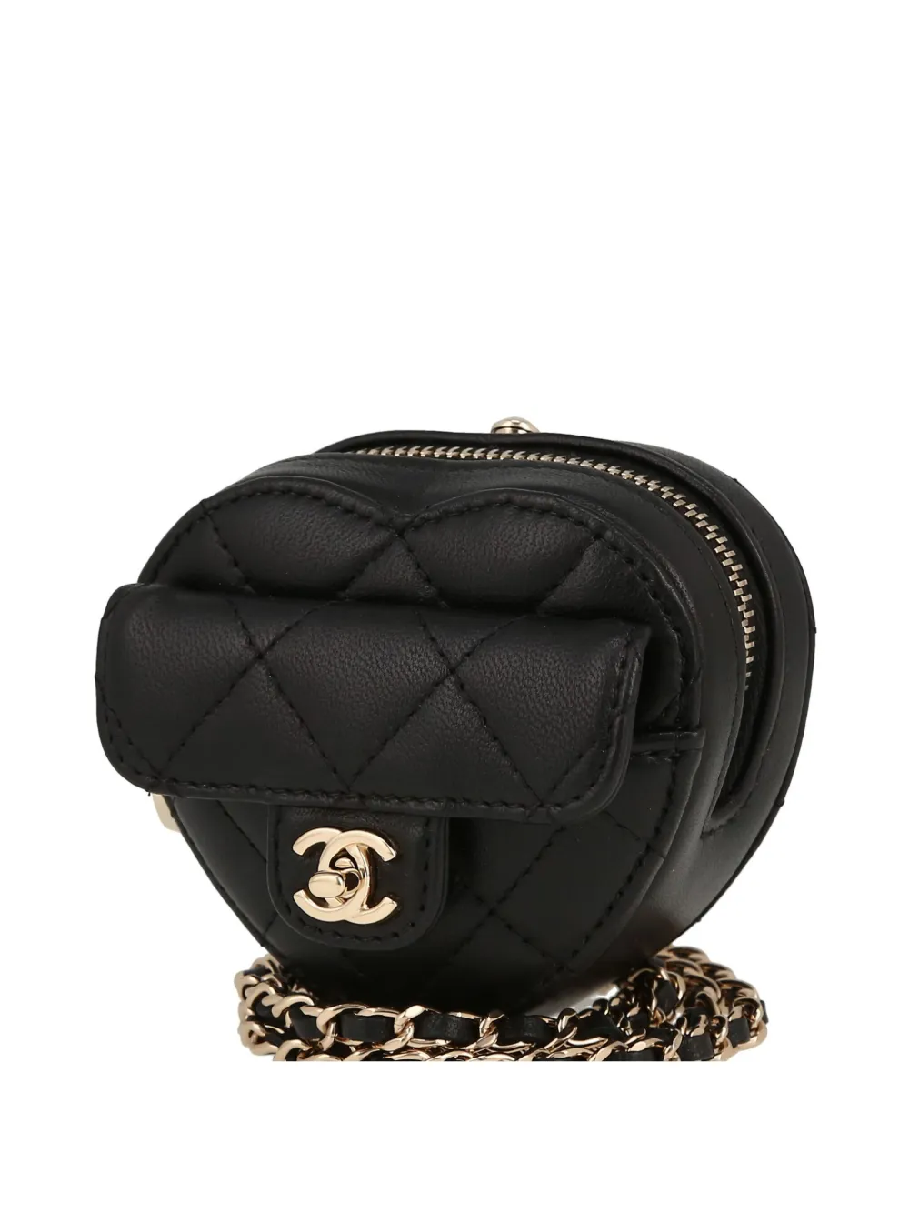 Pre-owned Chanel 2021 Heart Shoulder Bag In Black