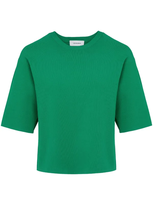 Yves Salomon Knitted Cropped T-shirt in Green