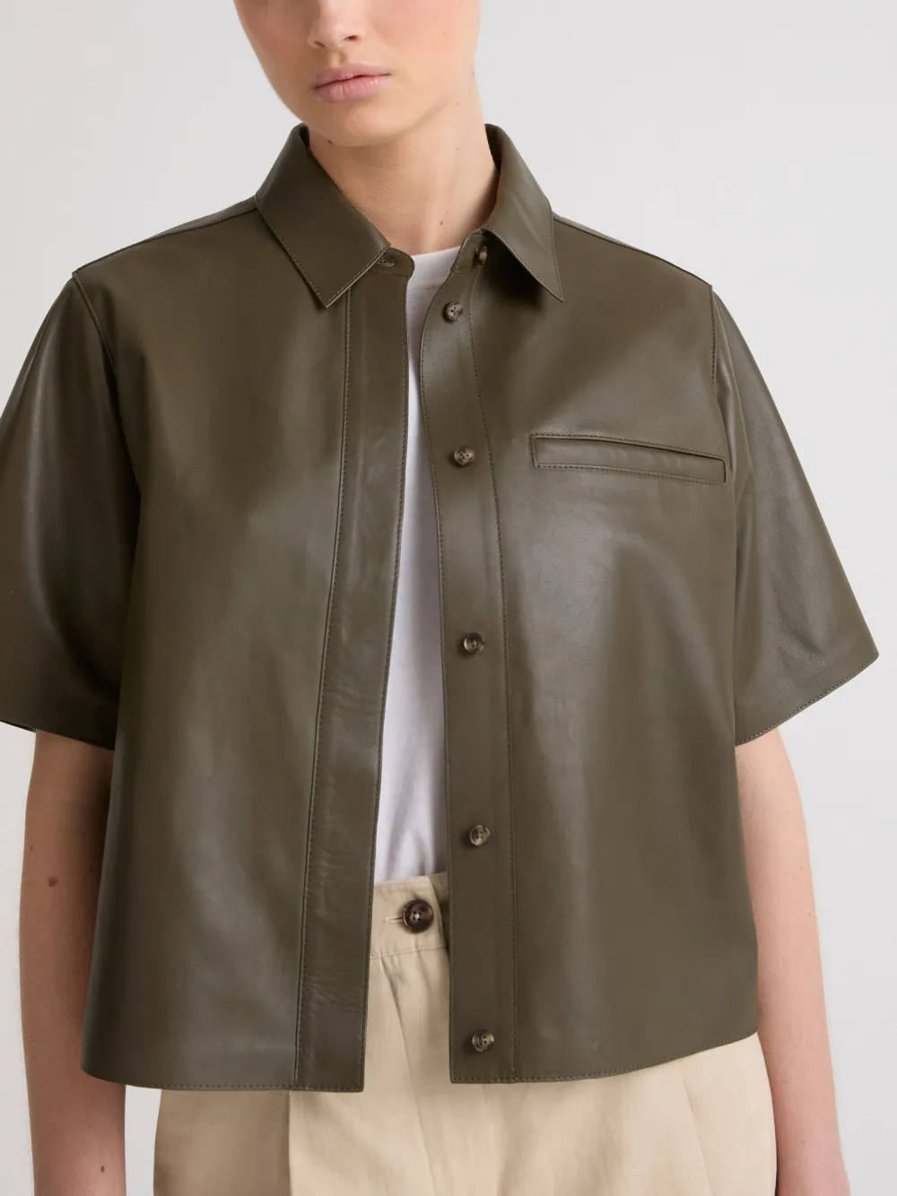 Yves Salomon Cropped leren shirtjack Groen
