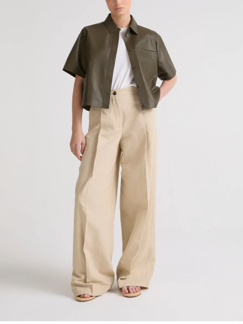 Yves Salomon Cropped leren shirtjack Groen