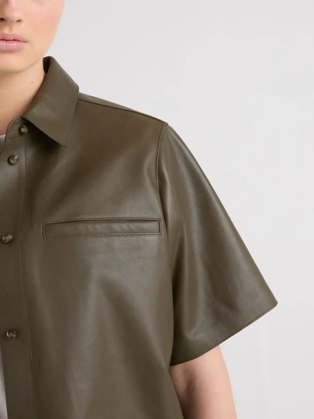 Yves Salomon Cropped leren shirtjack Groen