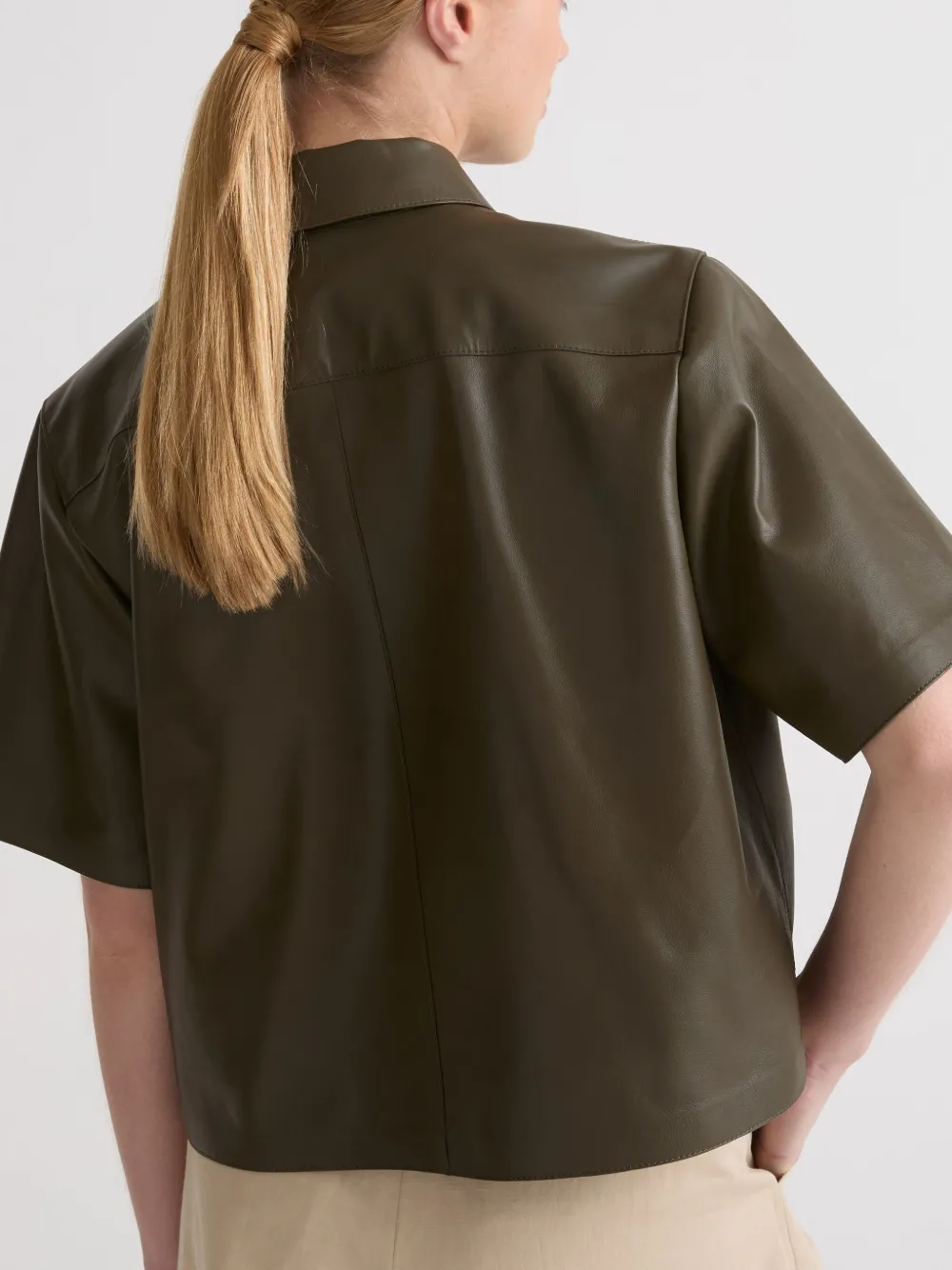 Yves Salomon Cropped leren shirtjack Groen