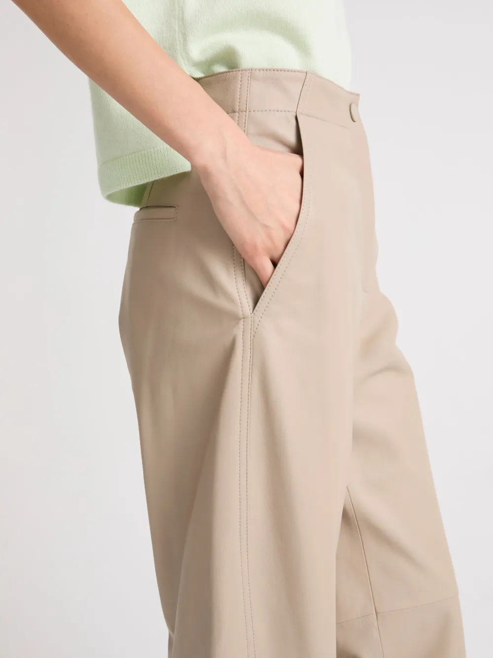 Yves Salomon Leren broek Beige