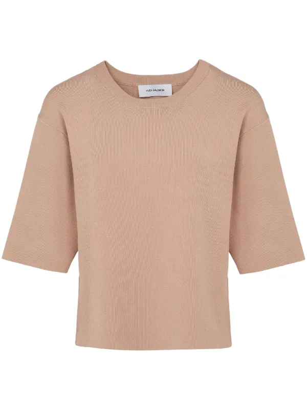 Yves Salomon Knitted Cropped T-shirt in Neutrals