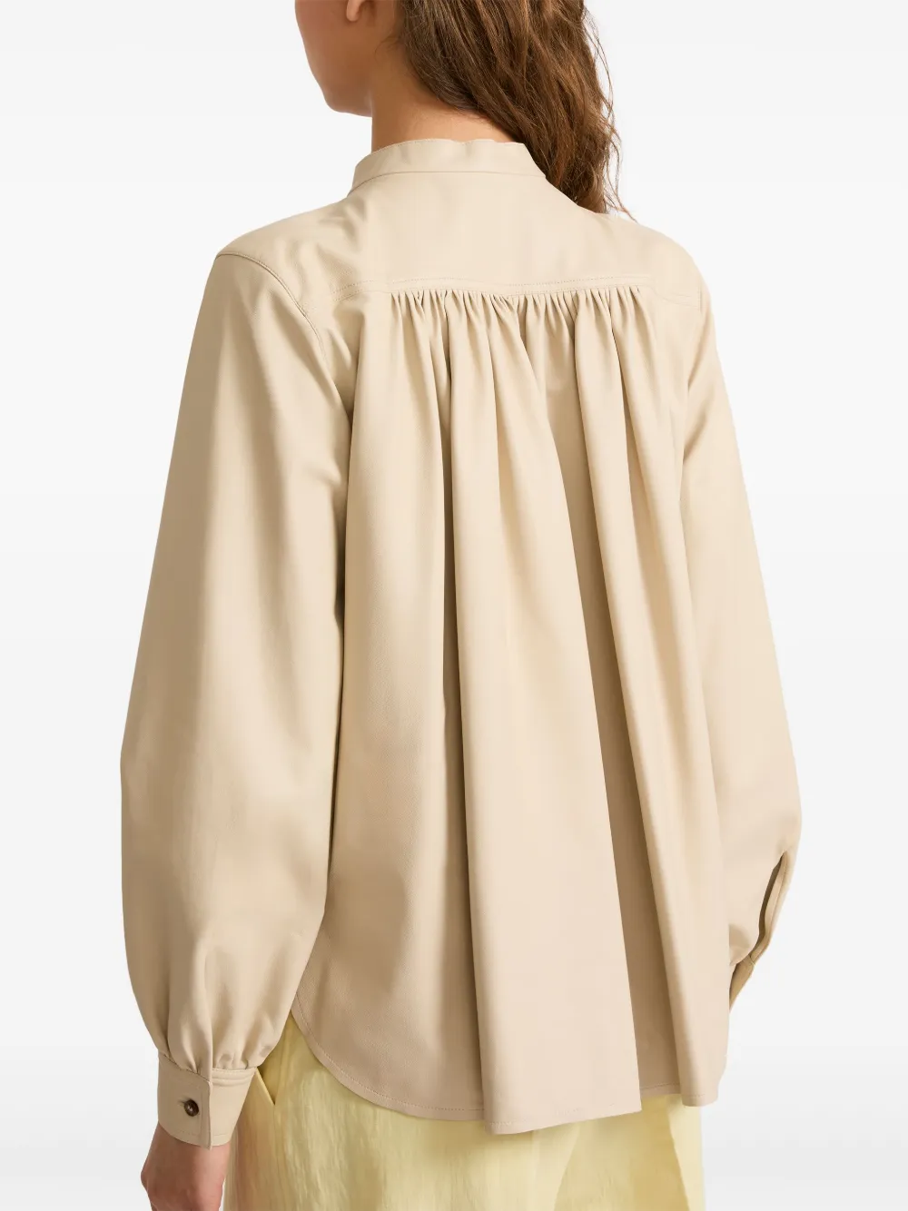 Shop Yves Salomon Pleated Leather Shirt In Neutrals