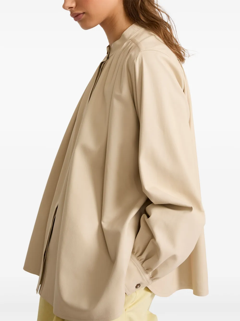 Shop Yves Salomon Pleated Leather Shirt In Neutrals