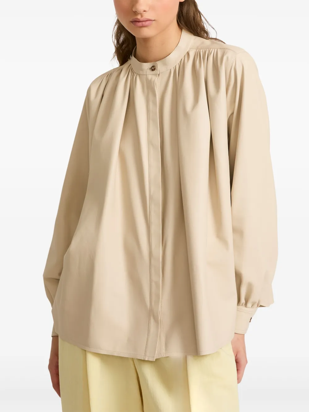 Shop Yves Salomon Pleated Leather Shirt In Neutrals