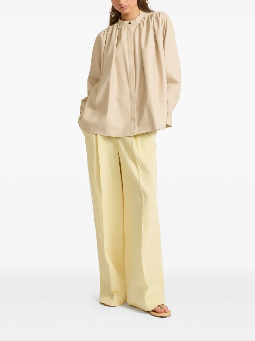 Yves Salomon Geplooide leren blouse - Beige