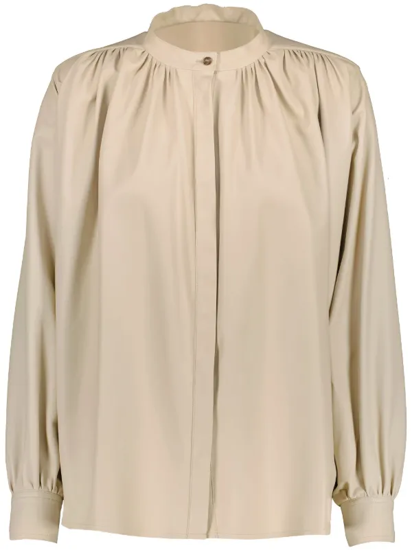 Yves Salomon Pleated Leather Shirt in Neutrals