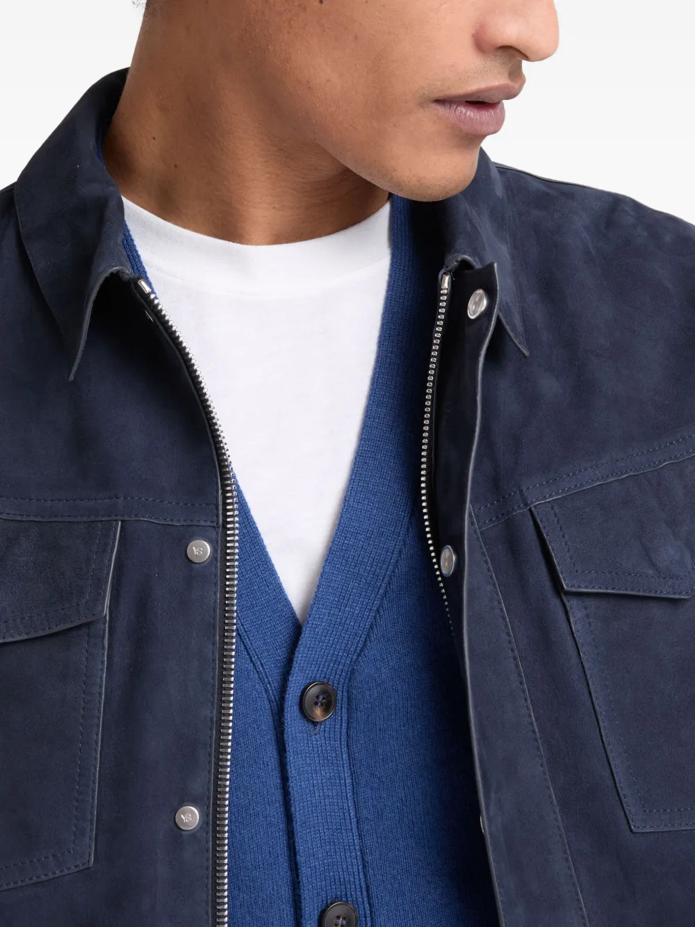 Yves Salomon Suède jack Blauw