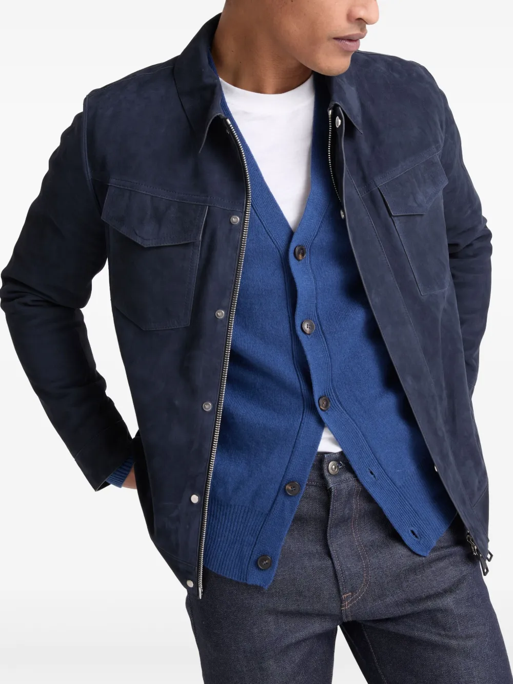 Yves Salomon Suède jack Blauw