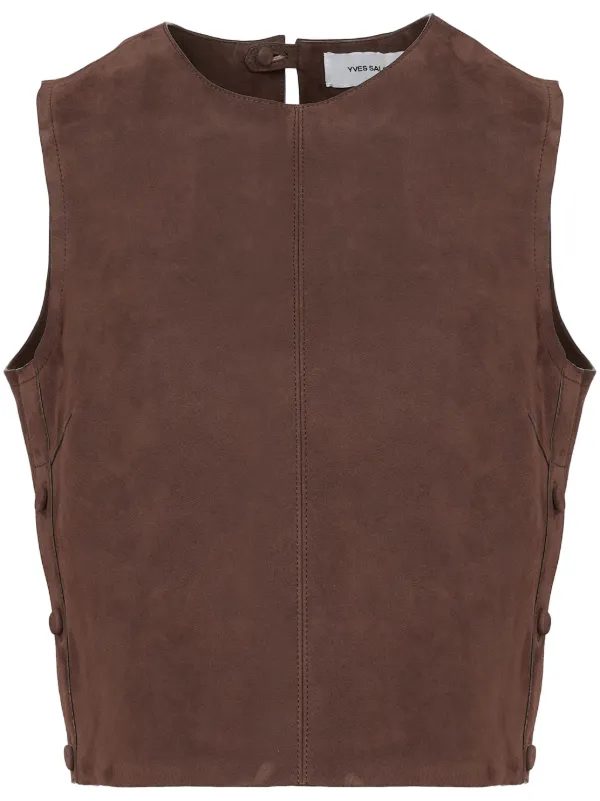 Yves Salomon Sleeveless Suede Top in Brown