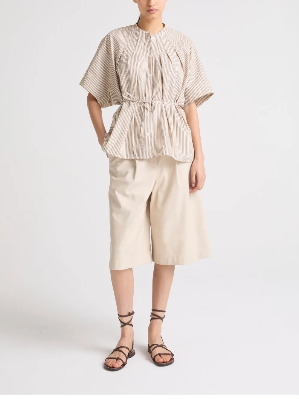 Yves Salomon Gestreepte popeline blouse Bruin