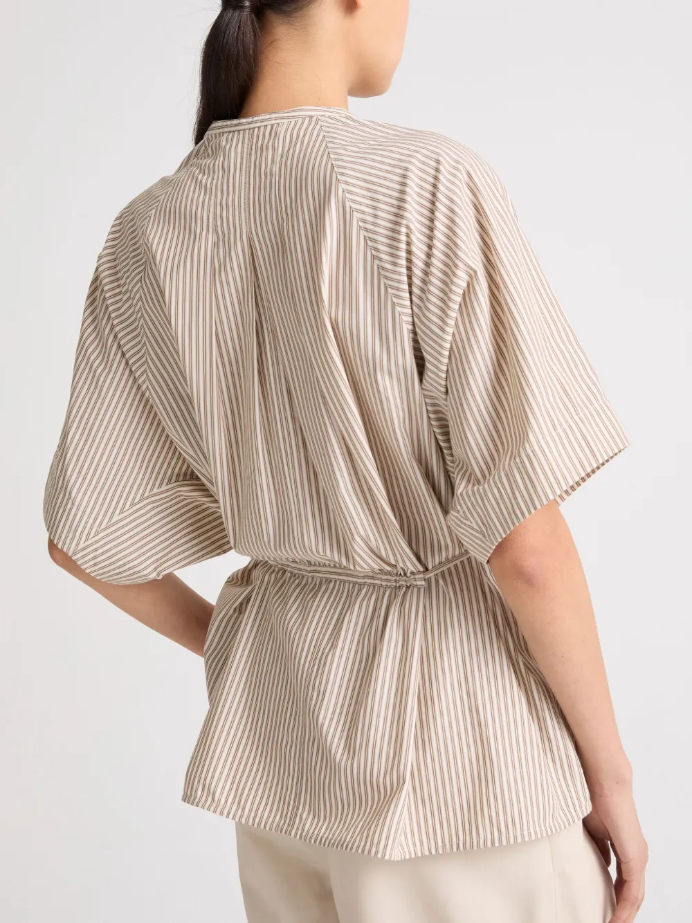 Yves Salomon Gestreepte popeline blouse Bruin