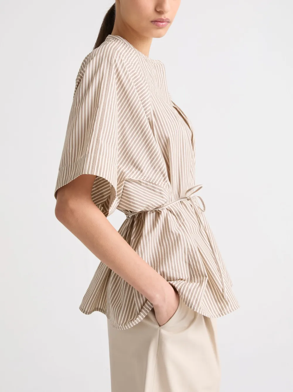 Yves Salomon Gestreepte popeline blouse Bruin