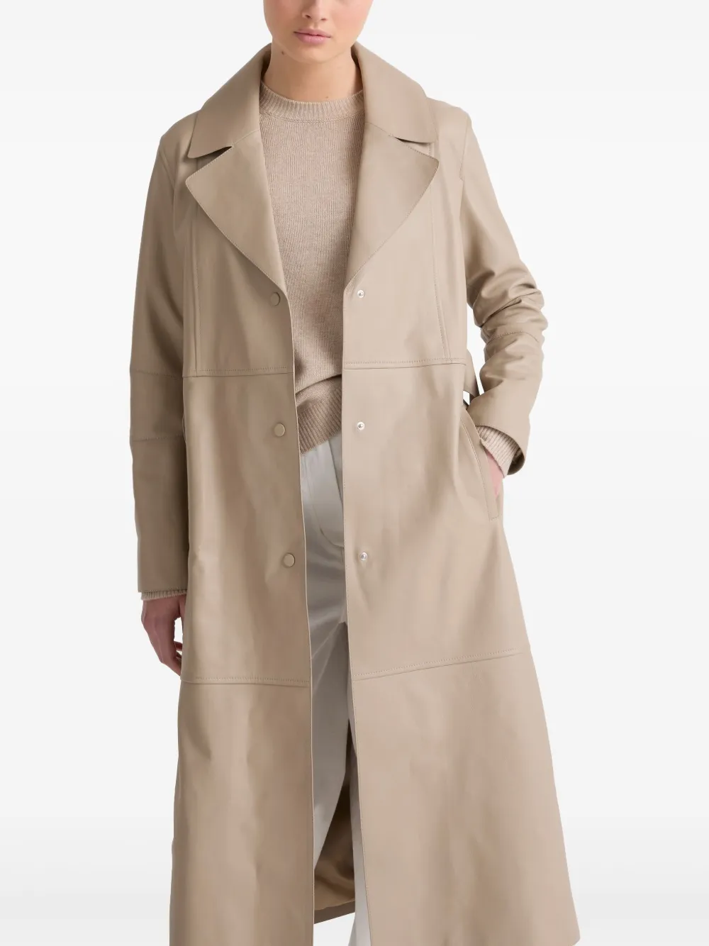 Yves Salomon Leren trenchcoat Beige