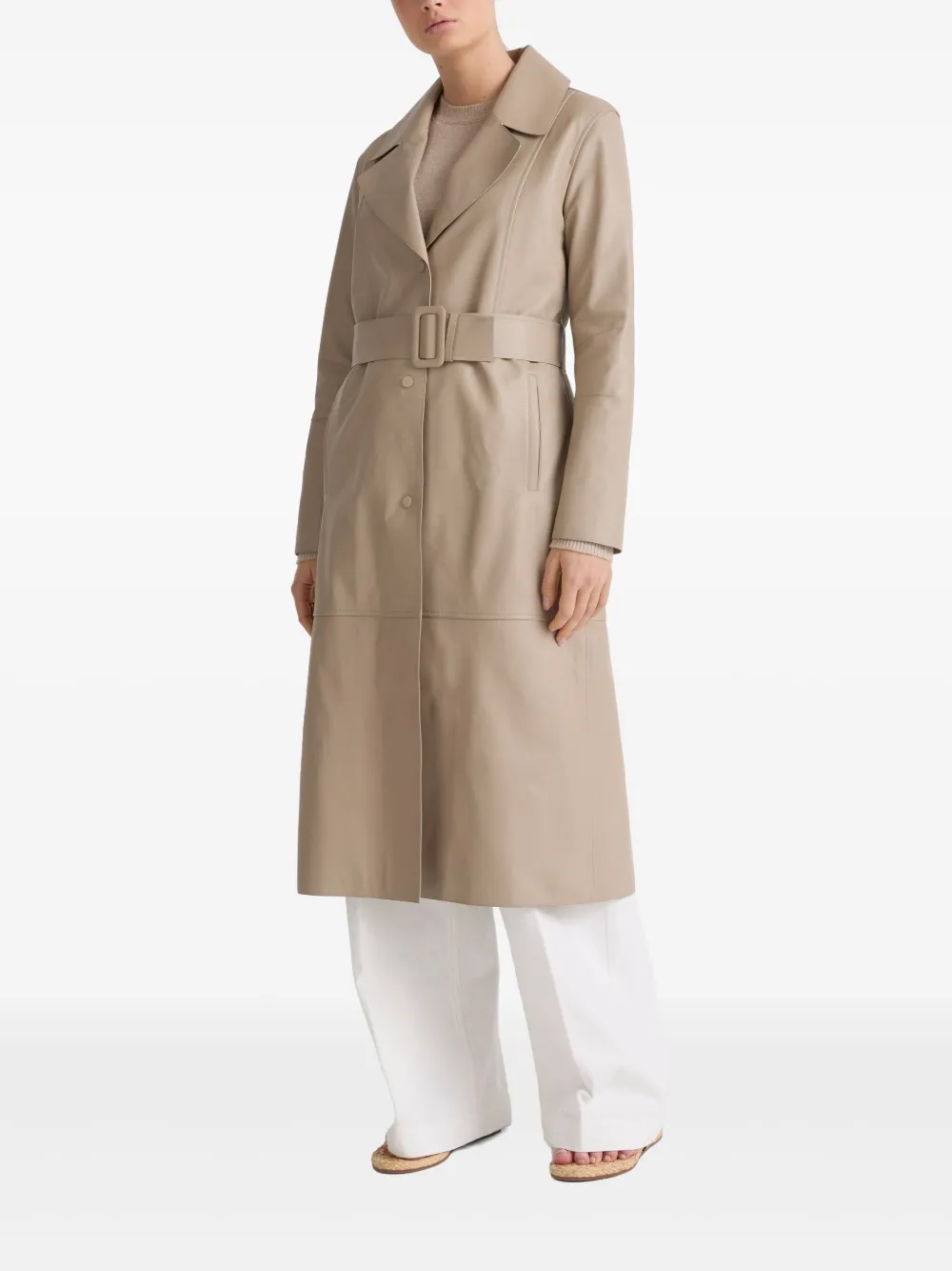 Yves Salomon Leren trenchcoat Beige