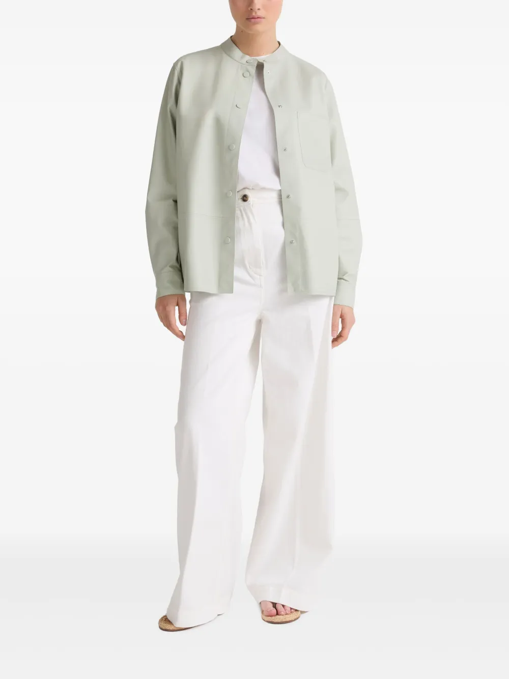Yves Salomon Leather Overshirt In Green