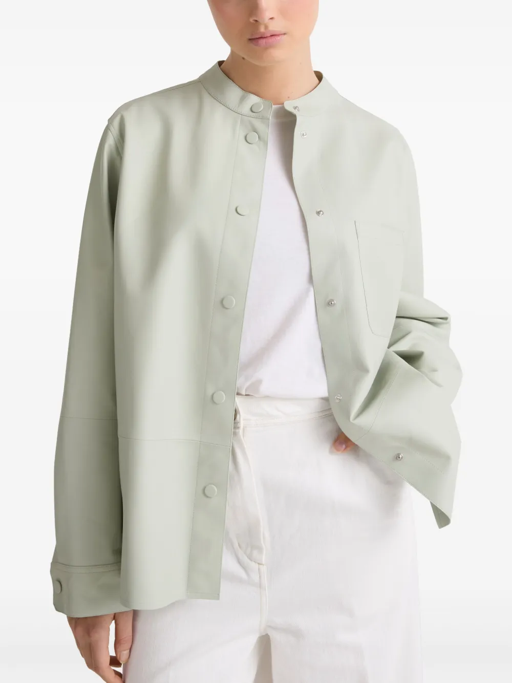 Yves Salomon Leather Overshirt In Green