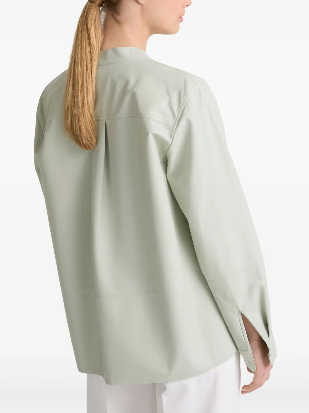 Yves Salomon Leather Overshirt In Green