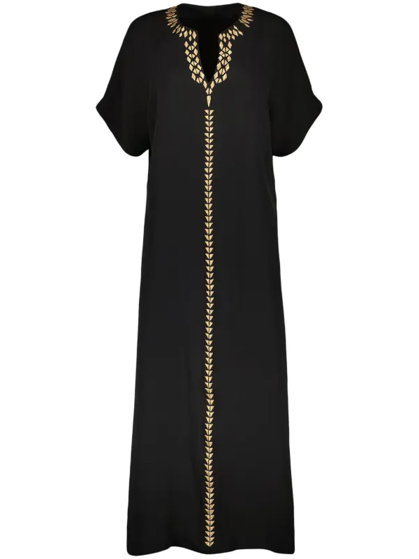 Yves Salomon Embroidered Silk Dress in Black