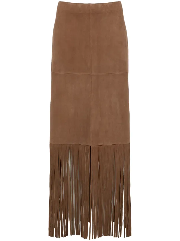 Yves Salomon Leather Skirt in Brown