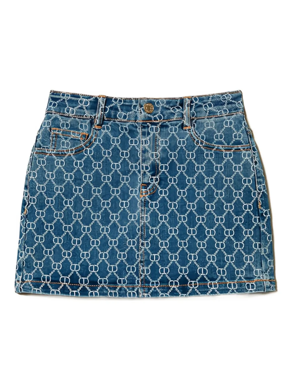 TWINSET Kids logo-pattern denim skirt - Blu