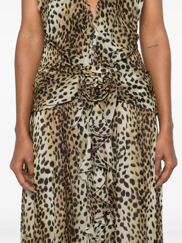 新品◇ 定価￥189,000◼️BLUMARINE LEOPARD DRESS Blumarine leopard-print Georgette Maxi Dress | Brown | FARFETCH