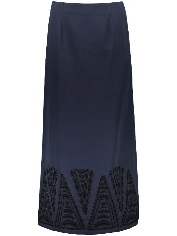 Yves Salomon Embroidered Maxi Skirt in Blue