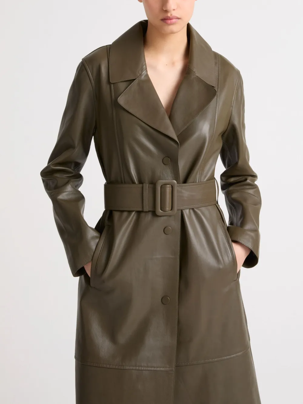 Yves Salomon Leather Trenchcoat In Green