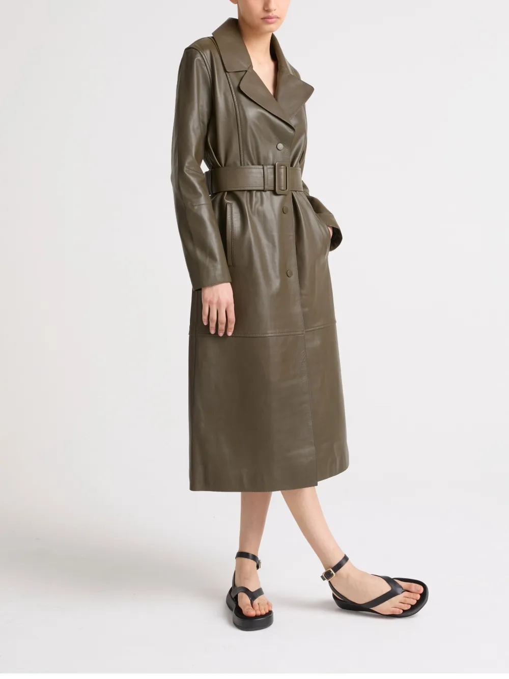 Yves Salomon Leather Trenchcoat In Green