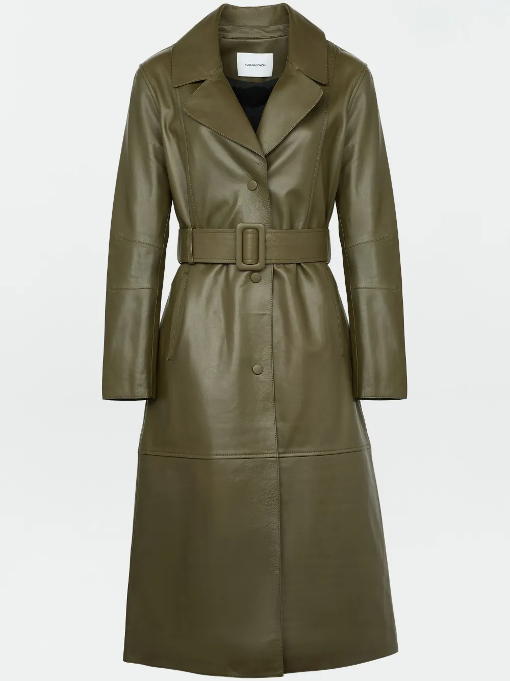 Yves Salomon Leather Trenchcoat In Green