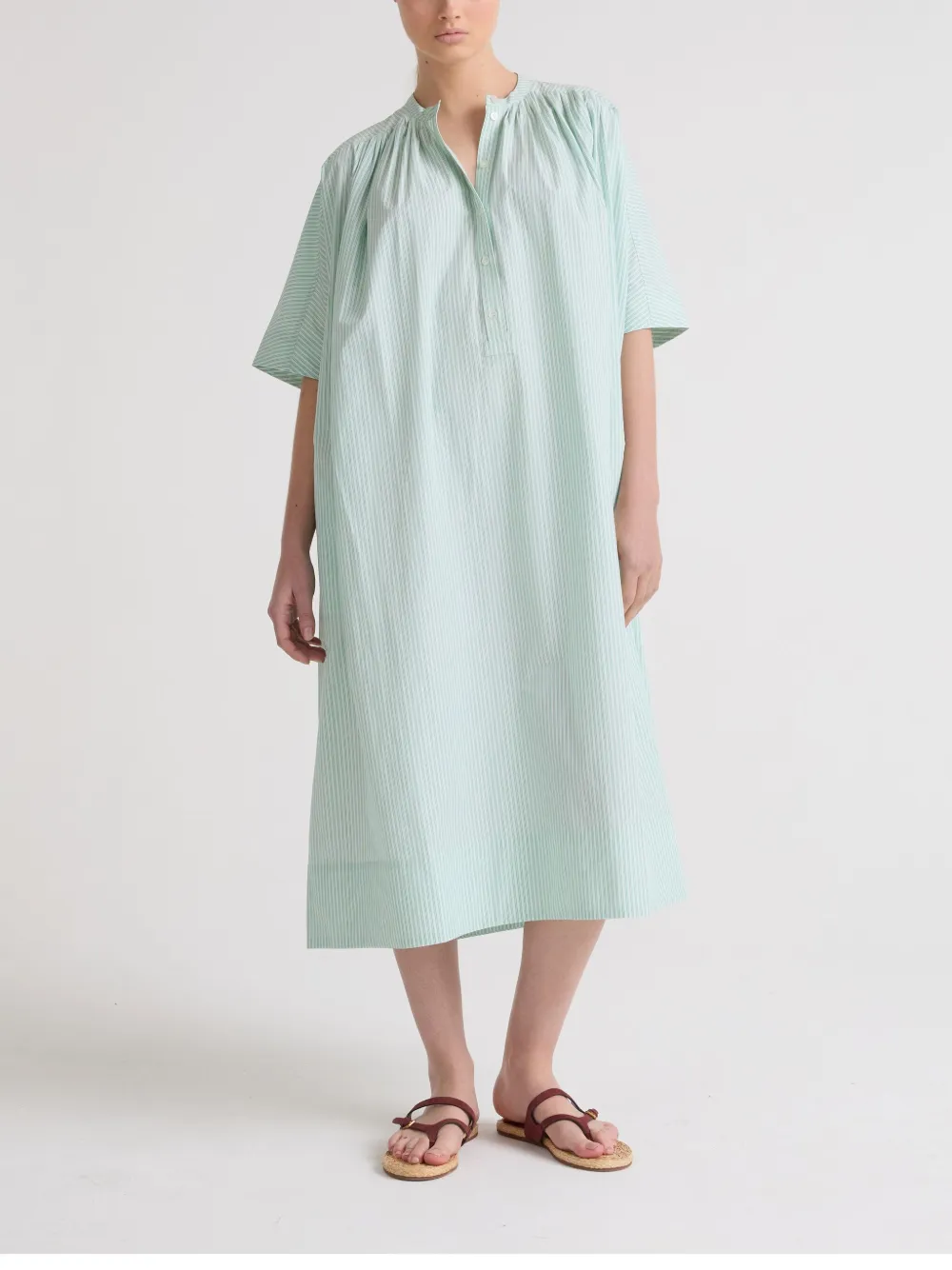Yves Salomon Striped Midi Dress In Grün