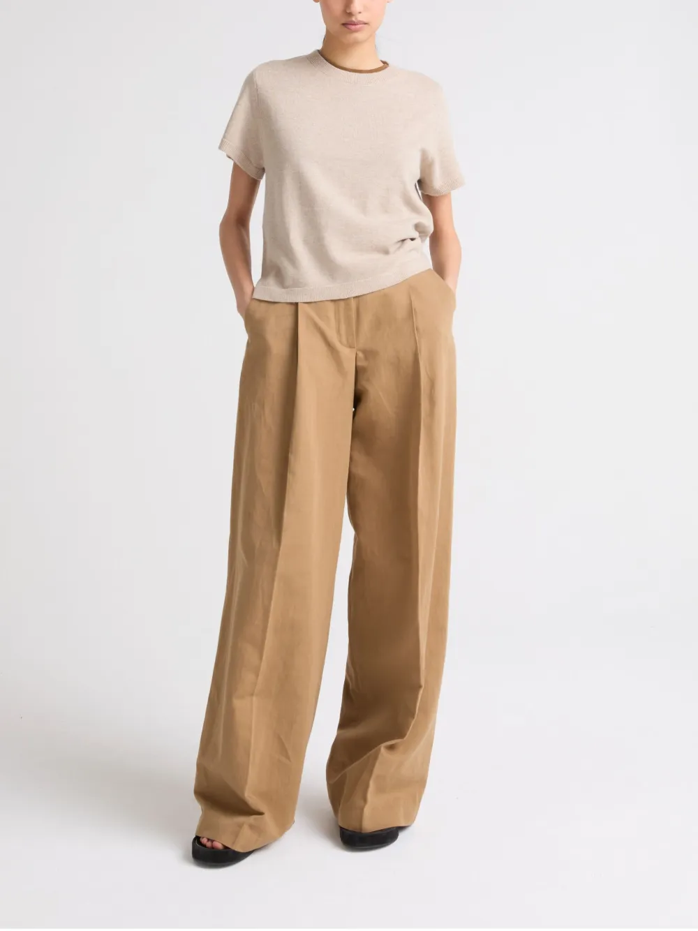 Yves Salomon Fijngebreid T-shirt Beige