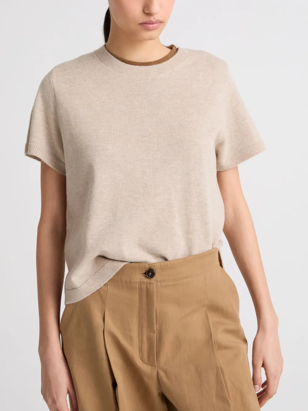 Yves Salomon Fijngebreid T-shirt Beige