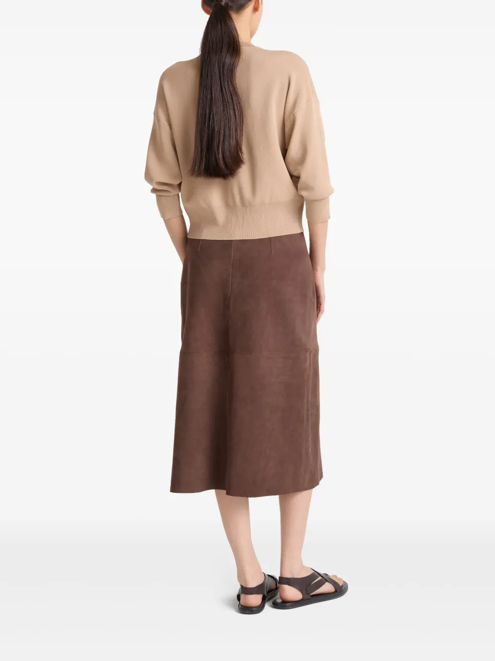Yves Salomon Suède midi-rok Bruin