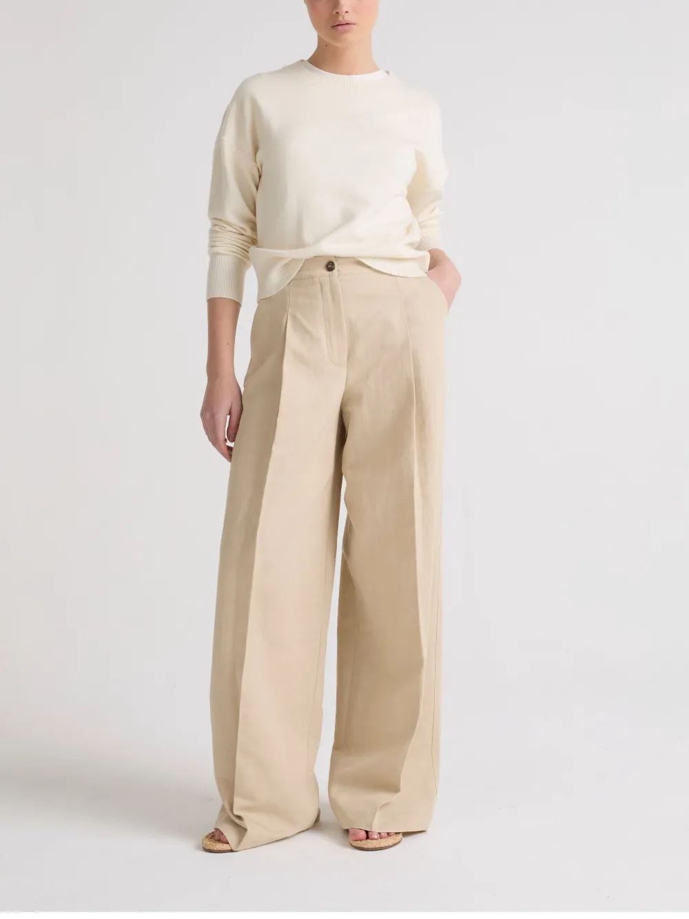 Yves Salomon pressed-crease trousers - Beige