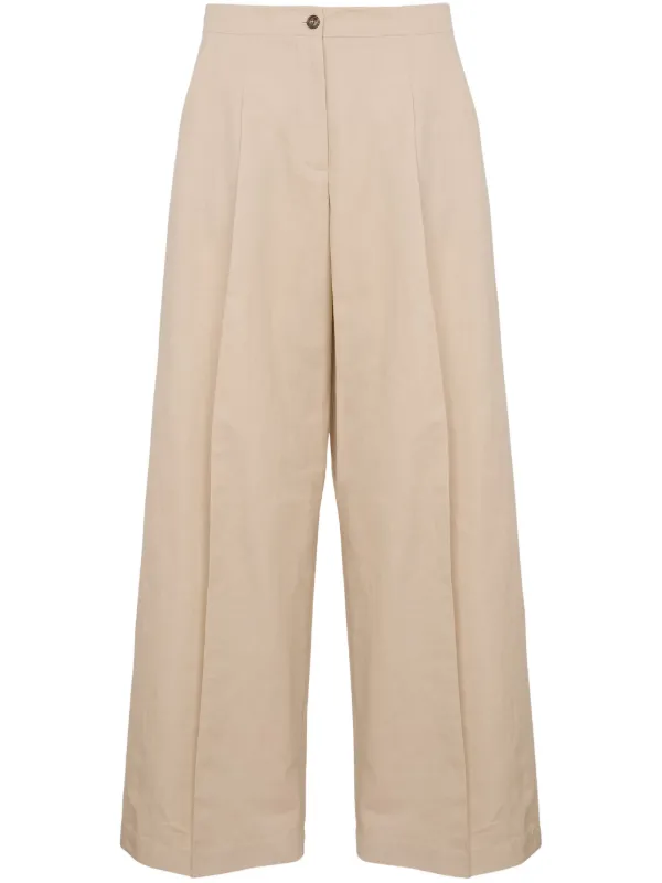 Yves Salomon Pressed-crease Trousers in Neutrals