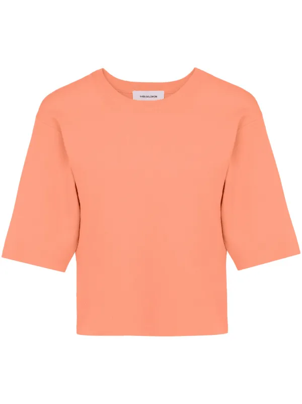 Yves Salomon Knitted Cropped T-shirt in Orange