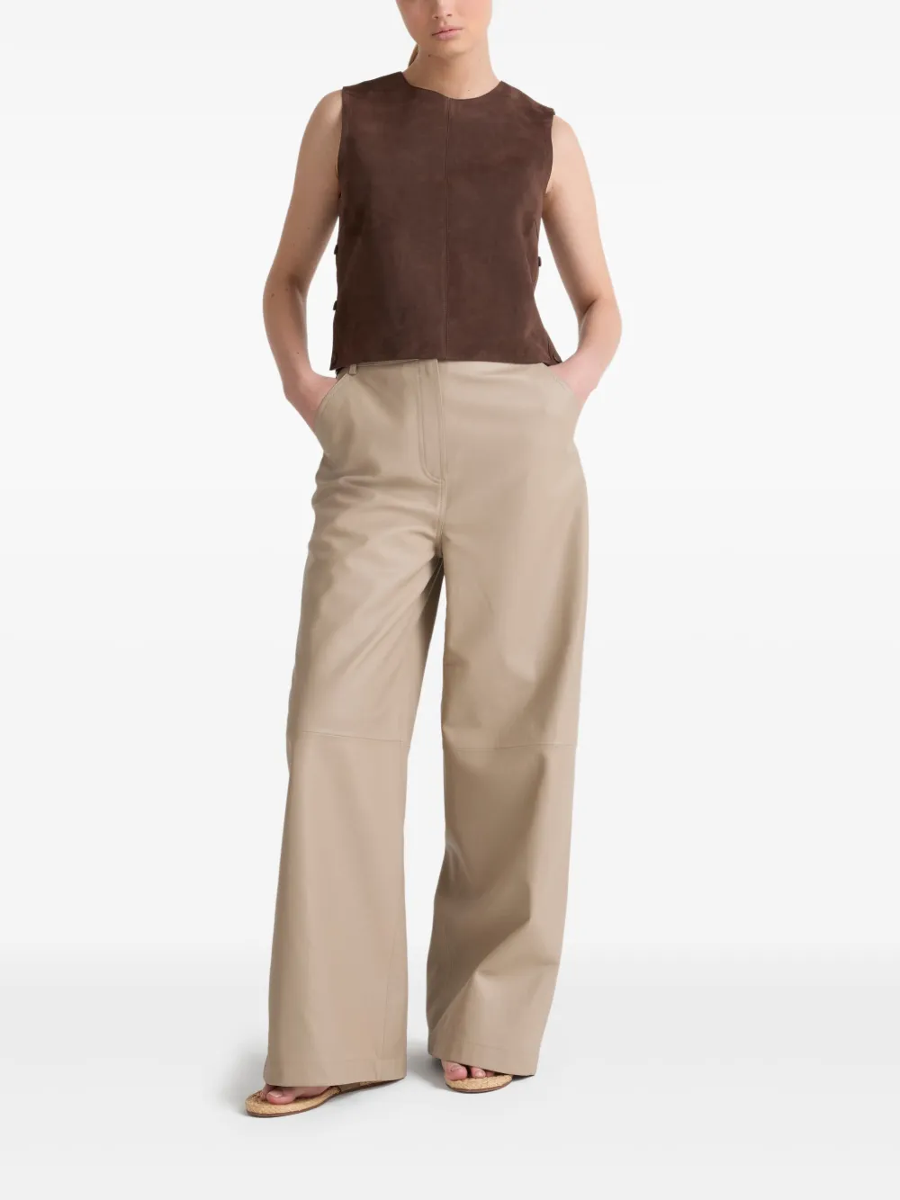 Yves Salomon Leren broek - Beige